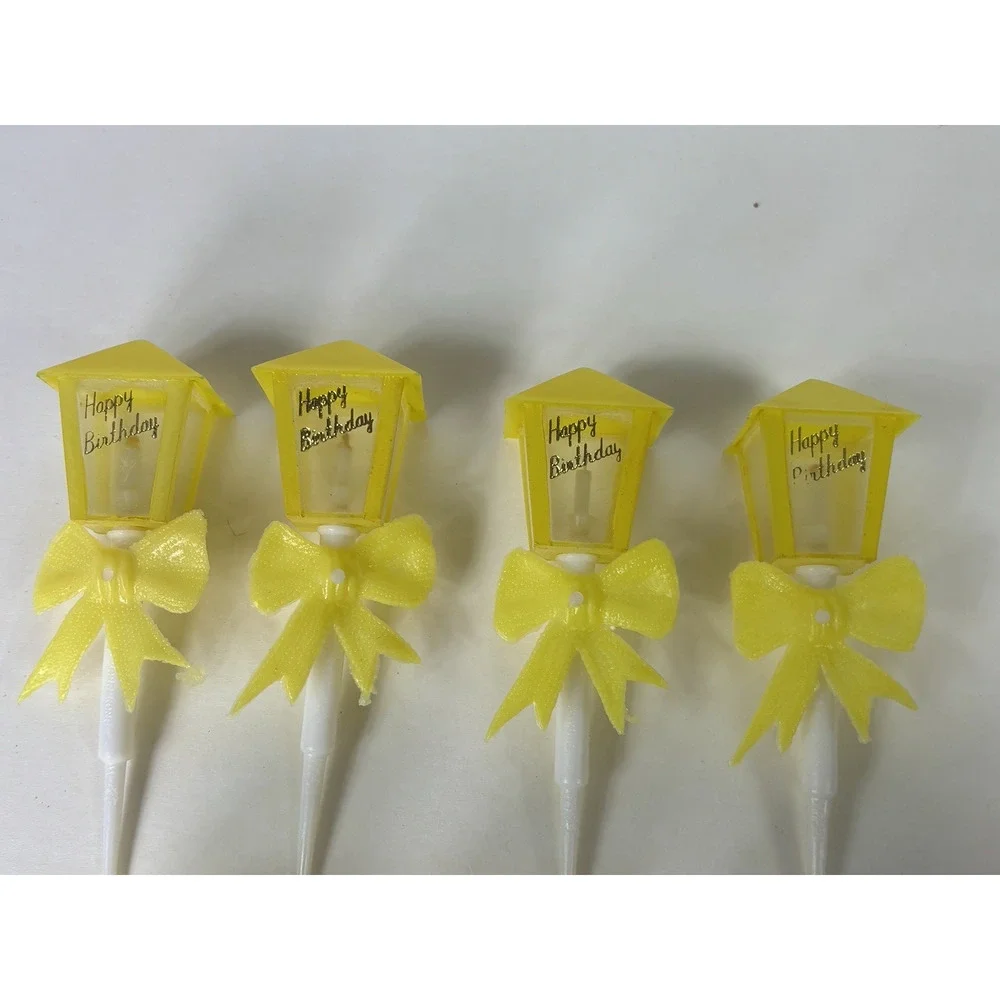 Vintage WILTON Happy Birthday Street Lamp Cake Toppers Decoration Yellow Qty 7